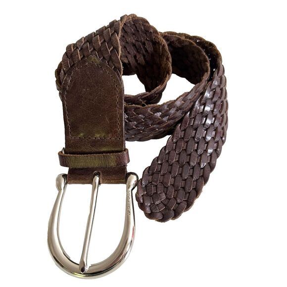 Michael Kors M Braided Belt Dark Brown Leather Western 2" Wide Silver Buckle - Picture 1 of 15